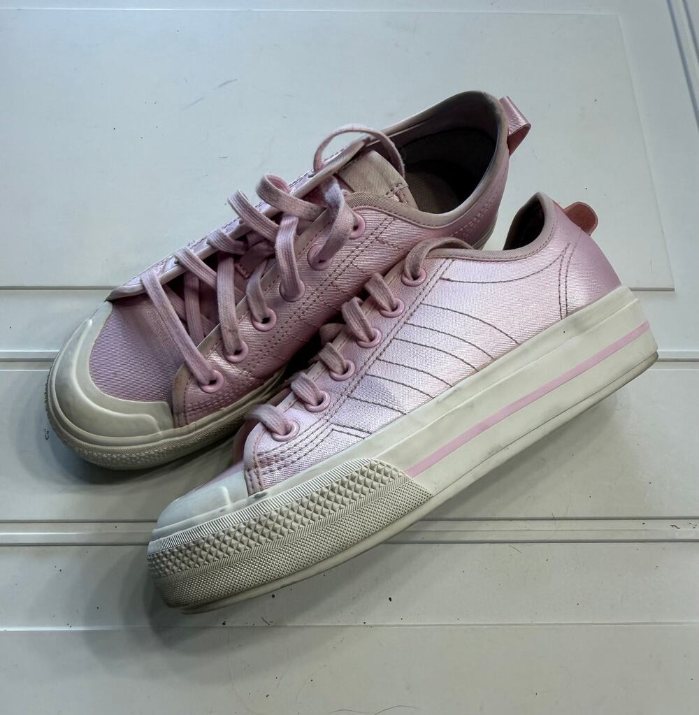 Adidas Womens Sz 7.5 Nizza RF Platform Clear Pink Shimmer White Sneakers Shoes